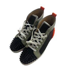 Christian Louboutin High-Top Spiked Sneakers 41.5 Black/Green/Orange Leather & C